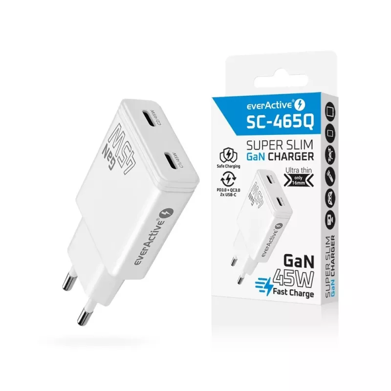 EVERACTIVE GaN 45W USB-C nabíjačka QC3.0 SC-465Q biela