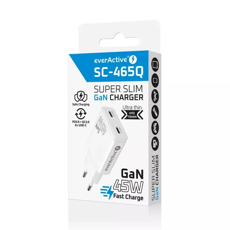 EVERACTIVE GaN 45W USB-C nabíjačka QC3.0 SC-465Q biela
