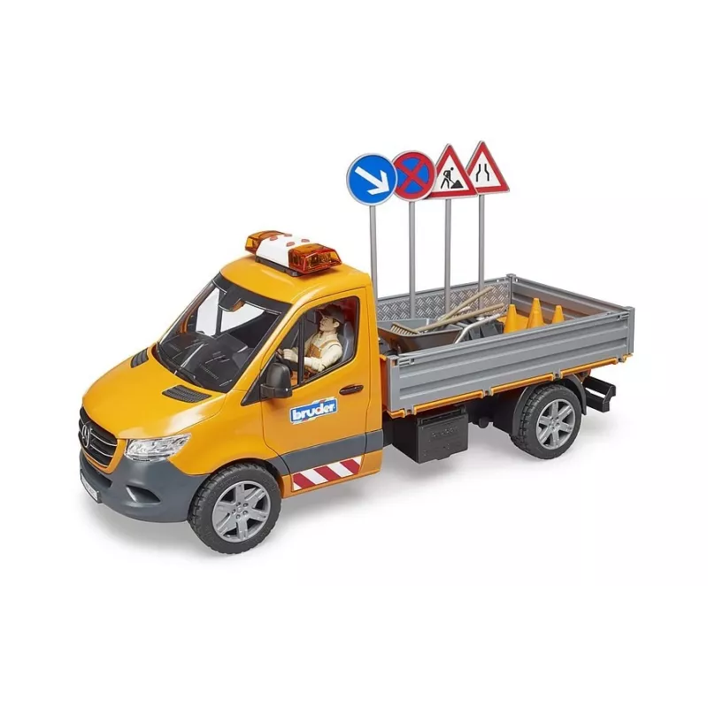 BRUDER 02677 MB Sprinter komunálne hračkárske vozidlo so svetelným a zvukovým modulom, s vodičom a príslušenstvom, oranžové