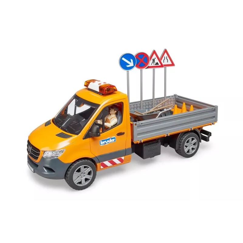 BRUDER 02677 MB Sprinter komunálne hračkárske vozidlo so svetelným a zvukovým modulom, s vodičom a príslušenstvom, oranžové