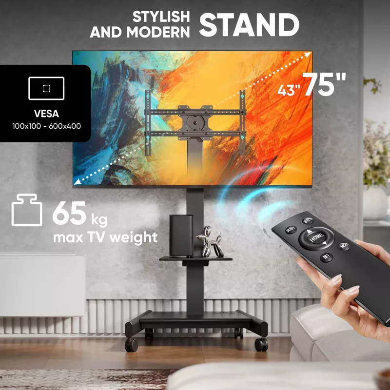 ONKRON TS1552E-B mobilný TV stojan pre 43-75 palcové obrazovky, čierny