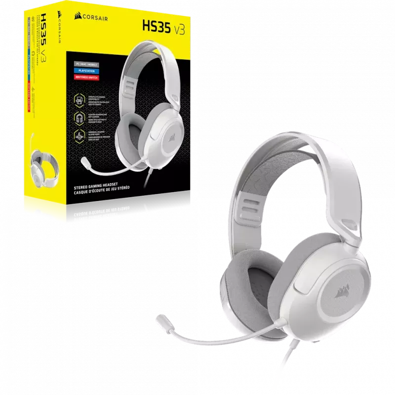 Corsair HS35 v3 káblový herný headset biela