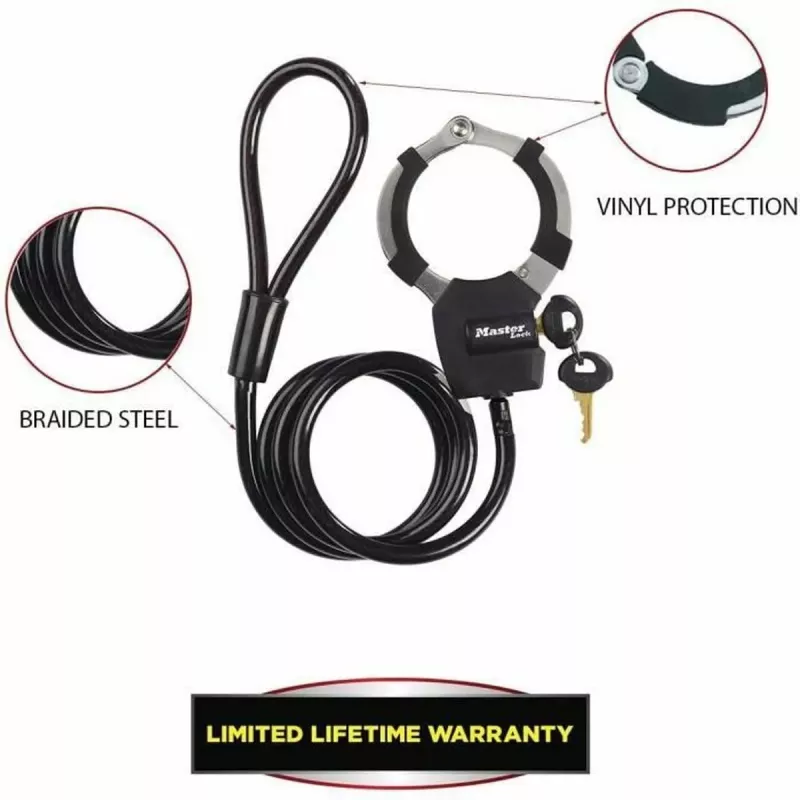 Master Lock Street Cuff káblový zámok s kľúčom - čierny - 1000 mm - 8 mm