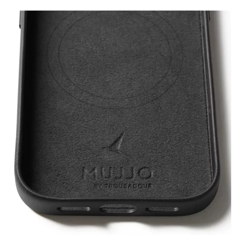Mujjo kožené puzdro s peňaženkou pre iPhone 17 Pro s MagSafe (čierne)