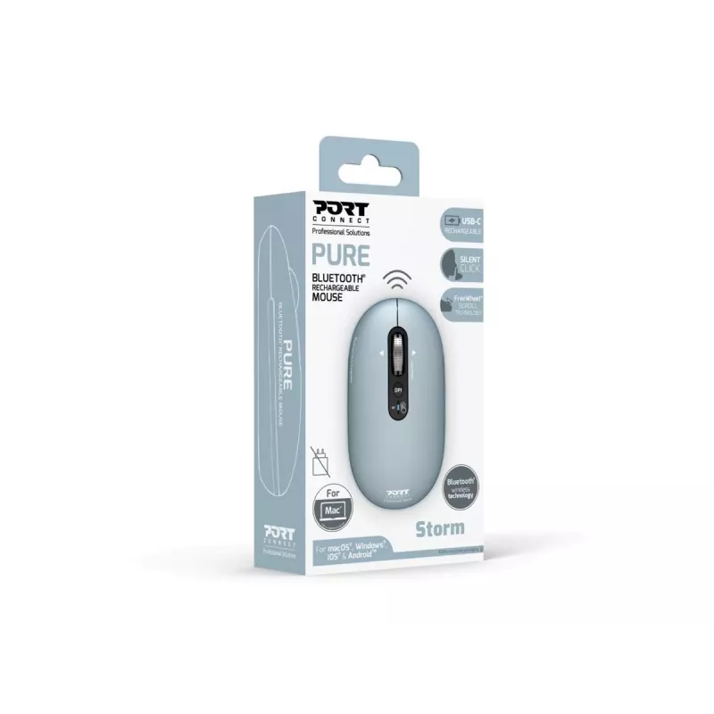 PORT Designs Pure MAC nabíjateľná Bluetooth myš - Storm Grey - 3200 DPI