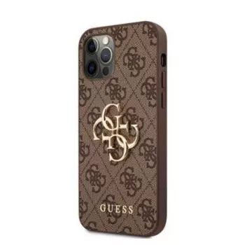 GUESS pevné puzdro 4G Metal Logo hnedé pre Apple iPhone 12 / 12 Pro
