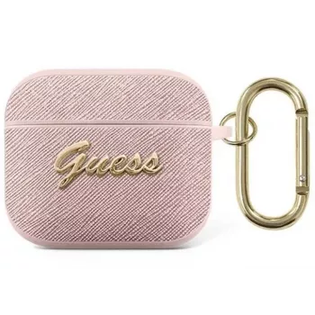 Guess GUA3SASMP Saffiano Script Metal Collection ochranné puzdro pre Apple AirPods 3. generácie, ružové