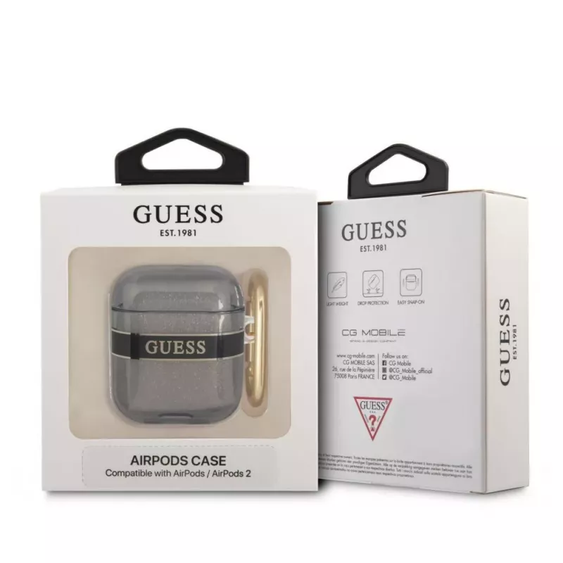 Guess GUA2HHTSK puzdro na AirPods 1/2 čierne Strap Collection