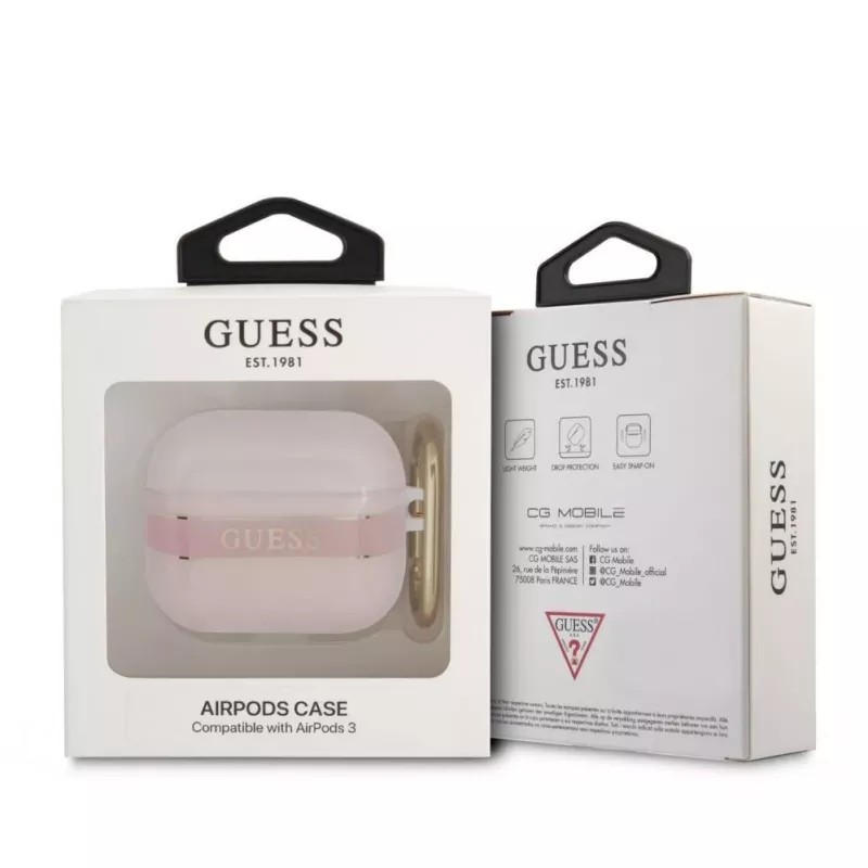 Guess GUA3HHTSP Strap Collection silikónové puzdro pre AirPods 3 - ružové