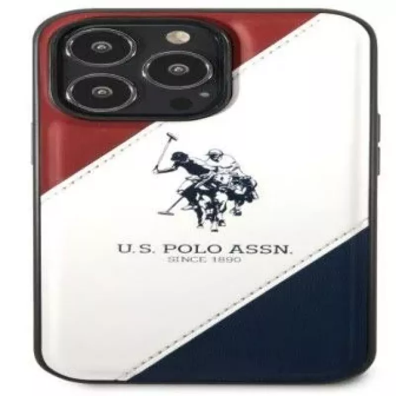 US Polo Assn Tricolor Embossed zadné puzdro pre Apple iPhone 14 Pro - biela