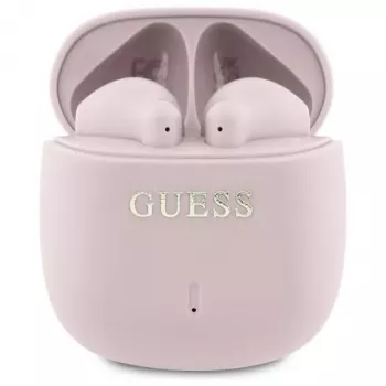 Guess Printed Classic Logo - slúchadlá Bluetooth TWS + nabíjacie puzdro (ružové)
