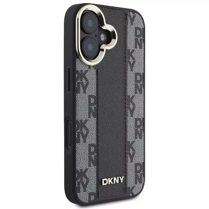 DKNY DKHMP16SPCPVSLK pevné puzdro pre iPhone 16/16.1 so vzorom šachovnice MagSafe čierna