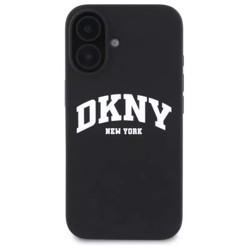 DKNY DKHMP16SSNYACH pevné puzdro pre Apple iPhone 16 6,1 palca čierna silikón s bielou potlačou loga MagSafe