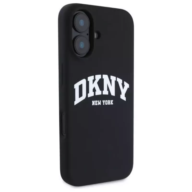 DKNY DKHMP16SSNYACH pevné puzdro pre Apple iPhone 16 6,1 palca čierna silikón s bielou potlačou loga MagSafe