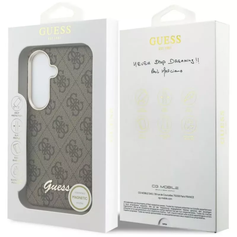 Guess 4G Script MagSafe puzdro pre Samsung Galaxy S26 (hnedá)
