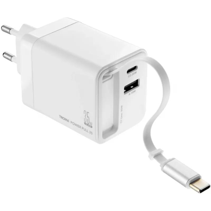TROIKA POWER PULL 35 auto nabíjačka 35W USB-C PD & USB-A QC 3.0 biela (CHA35/WH)