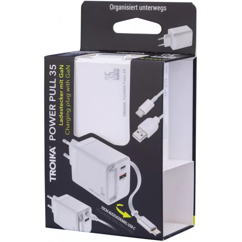 TROIKA POWER PULL 35 auto nabíjačka 35W USB-C PD & USB-A QC 3.0 biela (CHA35/WH)