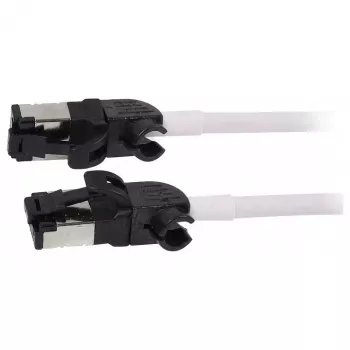 Synergy21 patch kábel RJ45, CAT6A 500MHz, 5m, biely, S/FTP, Slimline okrúhly d=4,5mm, TPE/LSZH (Superflex), AWG28, s CAT7 surovým káblom, otočný konektor