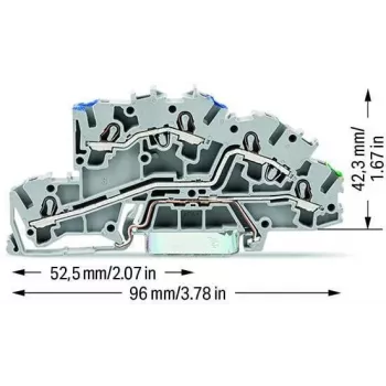 WAGO 2003-7646 3-vodičová priechodná svorka, 2,5 mm², 800 V, sivá, montáž na DIN lištu