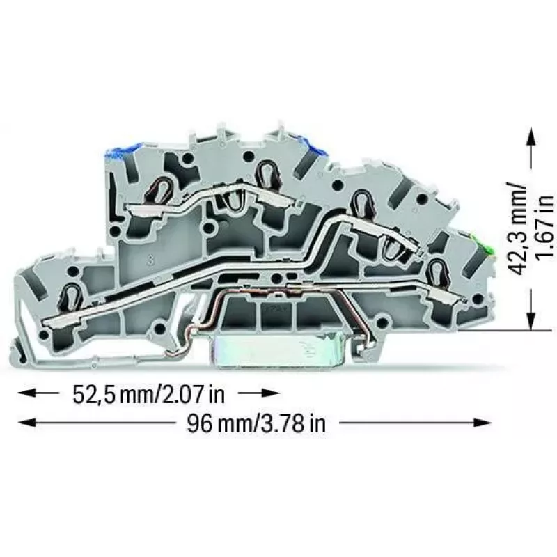 WAGO 2003-7646 3-vodičová priechodná svorka, 2,5 mm², 800 V, sivá, montáž na DIN lištu