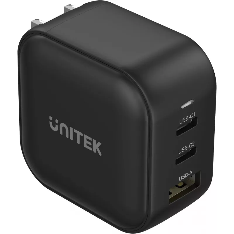 UNITEK GaN 66W 3-port USB-C PD & QC 3.0 nabíjačka čierna