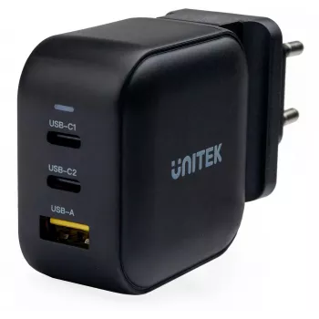 UNITEK GaN 66W 3-port USB-C PD & QC 3.0 nabíjačka čierna