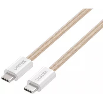 UNITEK magnetický zrolovateľný pletený USB-C na USB-C kábel 100W PD 1m béžová