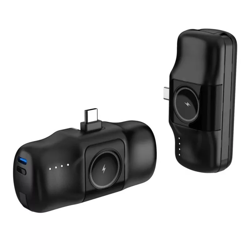 Mini powerbanka Wozinsky WF16-YCS 5000mAh 15W USB-C s integrovaným USB-C káblom a nabíjačkou Apple Watch - čierna