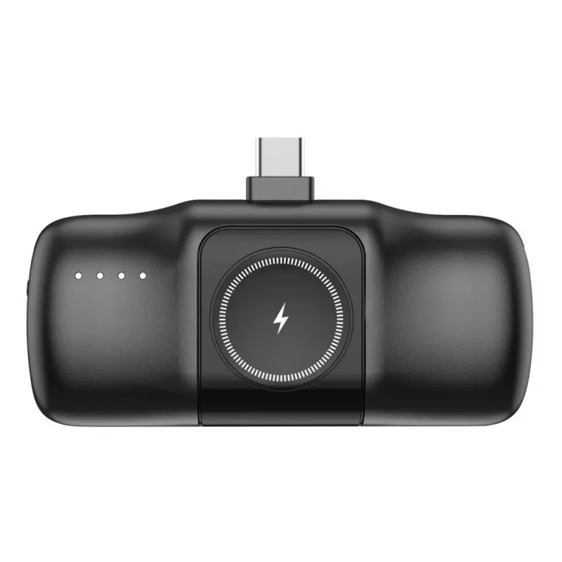 Mini powerbanka Wozinsky WF16-YCS 5000mAh 15W USB-C s integrovaným USB-C káblom a nabíjačkou Apple Watch - čierna