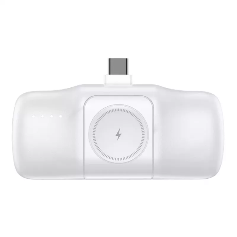 WOZINSKY WF16-YCS Mini powerbanka 5000mAh 15W USB-C s integrovaným USB-C káblom a nabíjačkou Apple Watch - biela