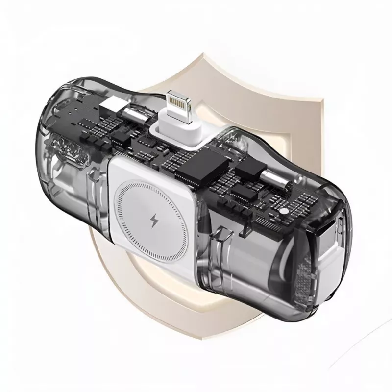 WOZINSKY WF16-YCS Mini powerbanka 5000mAh 15W USB-C s integrovaným USB-C káblom a nabíjačkou Apple Watch - biela