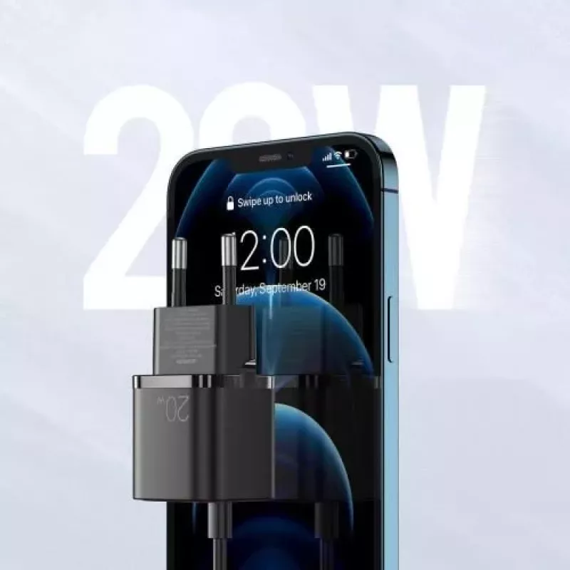 JOYROOM rýchla nástenná nabíjačka USB-C 20W Power Delivery Quick Charge 3.0 AFC čierna (L-P202)