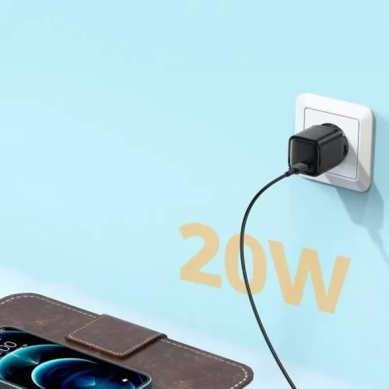 JOYROOM rýchla nástenná nabíjačka USB-C 20W Power Delivery Quick Charge 3.0 AFC čierna (L-P202)