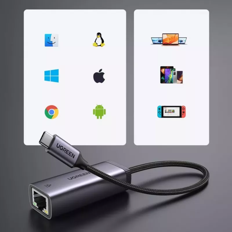 UGREEN USB-C na RJ45 Gigabit Ethernet adaptér (sivá) - 40322 CM483