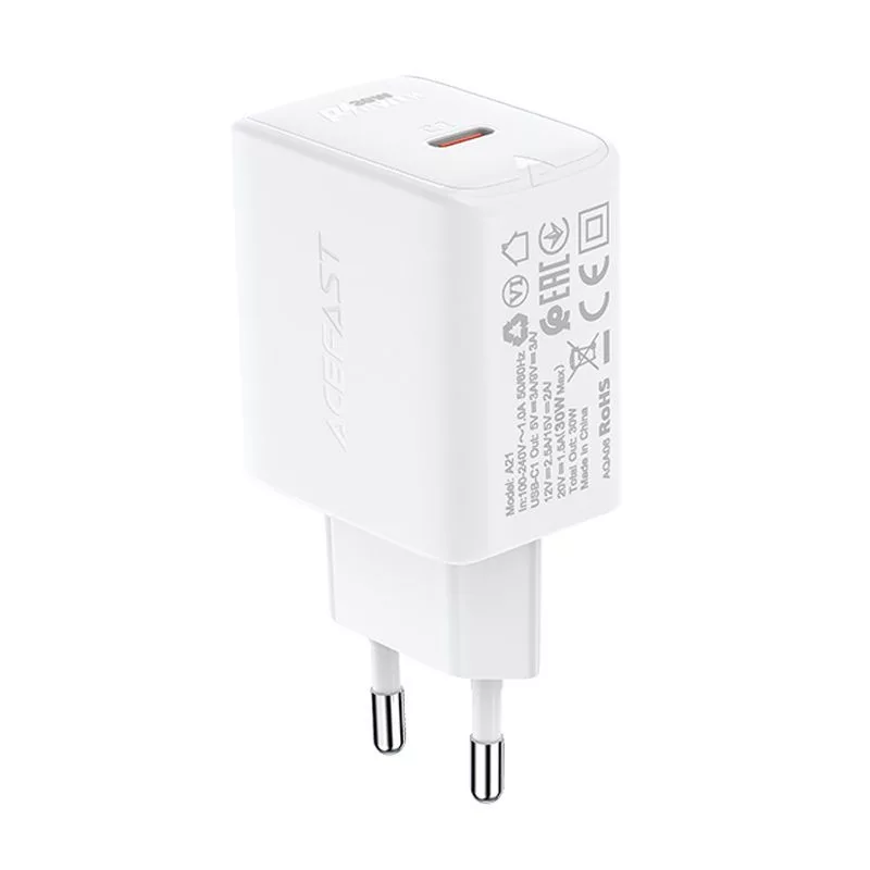 ACEFAST GaN USB-C nabíjačka 30W PD QC 3.0 AFC FCP biela (A21)