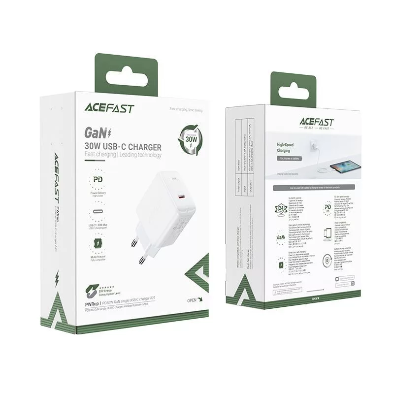 ACEFAST GaN USB-C nabíjačka 30W PD QC 3.0 AFC FCP biela (A21)