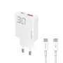 Dudao A30EU GaN 30W USB-C USB-A sieťová nabíjačka s káblom USB-C na USB-C 1m biela