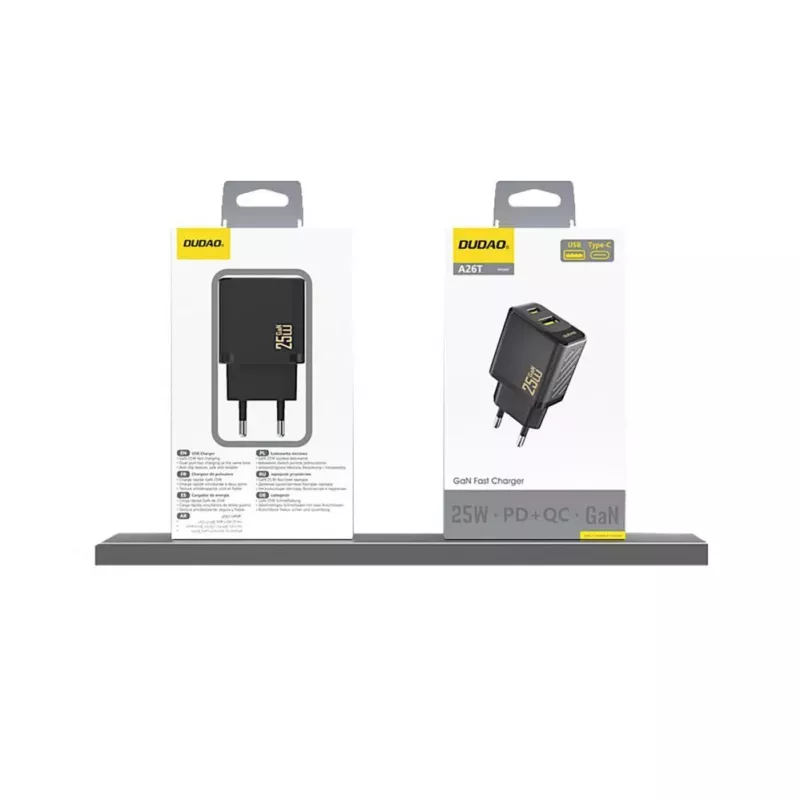 Dudao A26T GaN 25W USB-A, USB-C nabíjačka - čierna