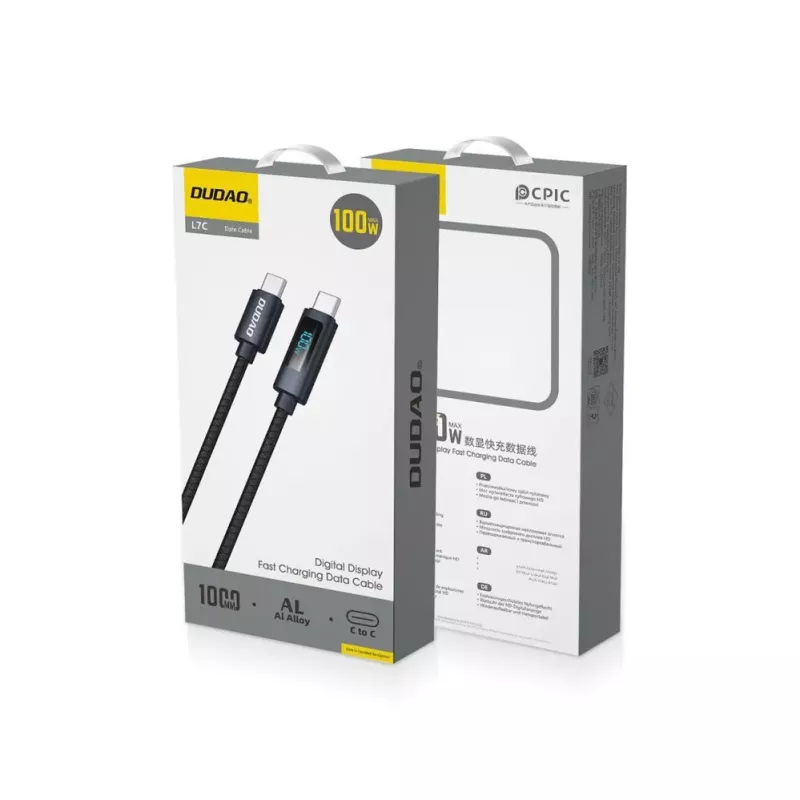Dudao L7C USB-C na USB-C 100W kábel s LED indikátorom 1m - čierna