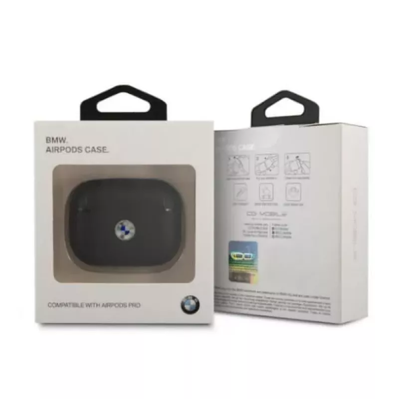 BMW AirPods Pro puzdro pravá koža strieborné logo čierna