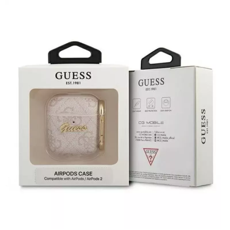 Guess Apple AirPods 1/2 puzdro 4G Script Metal Collection ružová