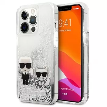 Karl Lagerfeld Apple iPhone 13 Pro Liquid Glitter Choupette puzdro strieborná