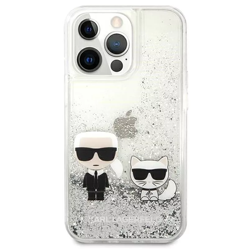 Karl Lagerfeld Apple iPhone 13 Pro Liquid Glitter Choupette puzdro strieborná