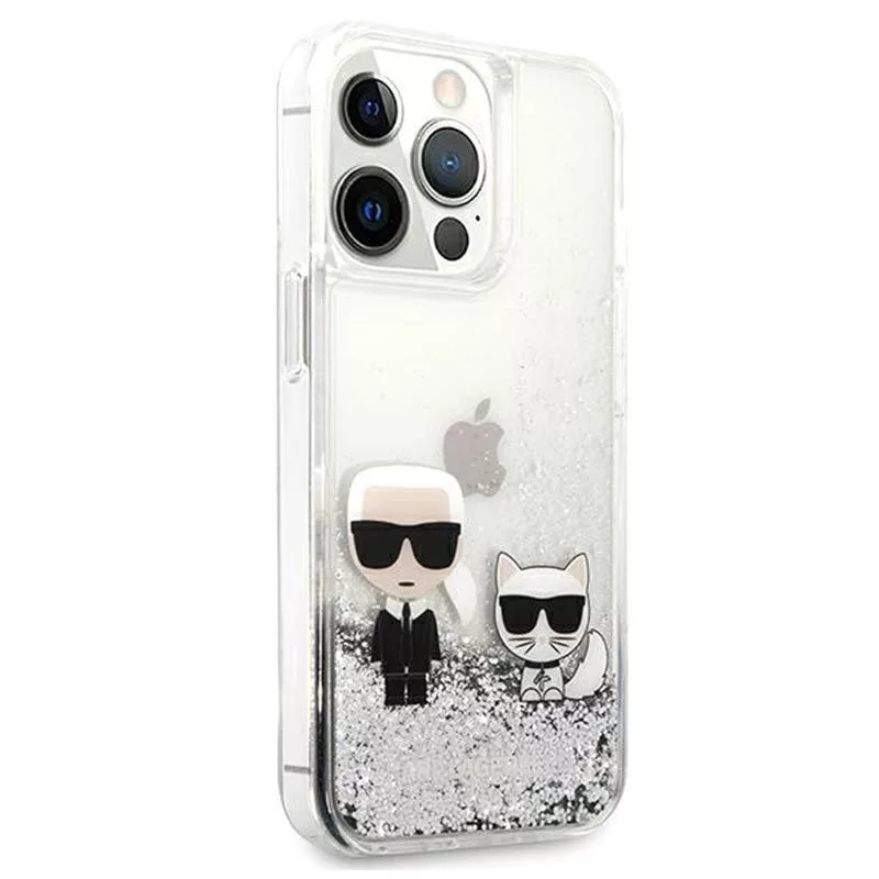 Karl Lagerfeld Apple iPhone 13 Pro Liquid Glitter Choupette puzdro strieborná