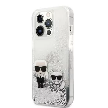 Karl Lagerfeld Apple iPhone 13 Pro Liquid Glitter Choupette puzdro strieborná