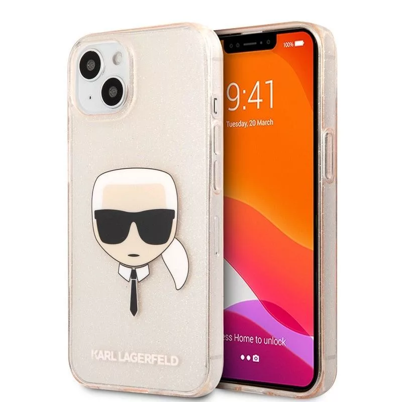 Karl Lagerfeld Apple iPhone 13 TPU Full Glitter Head puzdro zlatá