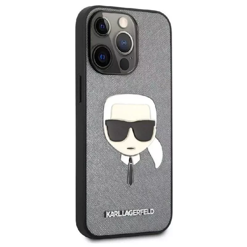 Karl Lagerfeld Apple iPhone 13 Pro Saffiano Karl Head puzdro strieborná