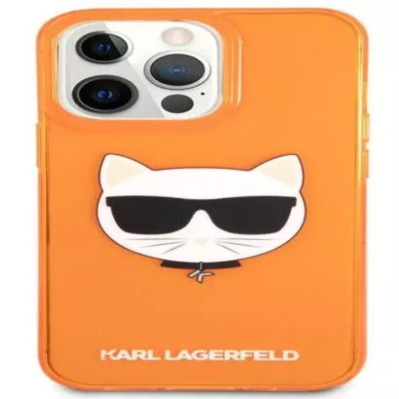 Karl Lagerfeld Apple iPhone 13 Pro Fluo TPU Choupette Head puzdro oranžová