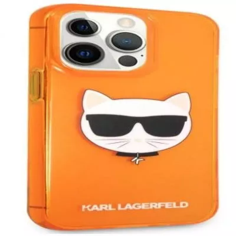 Karl Lagerfeld Apple iPhone 13 Pro Fluo TPU Choupette Head puzdro oranžová