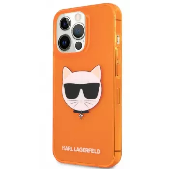 Karl Lagerfeld Apple iPhone 13 Pro Fluo TPU Choupette Head puzdro oranžová